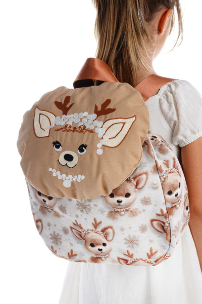MORA BAG Name Embroidered Fluffy Cover Figured Children's Backpack