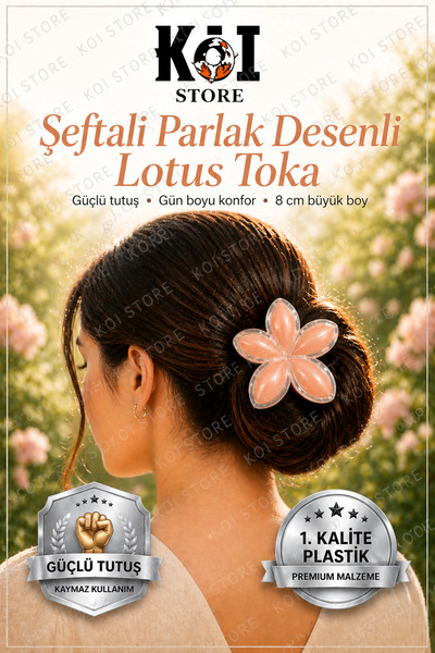 Şeftali Parlak Desenli Lotus Toka