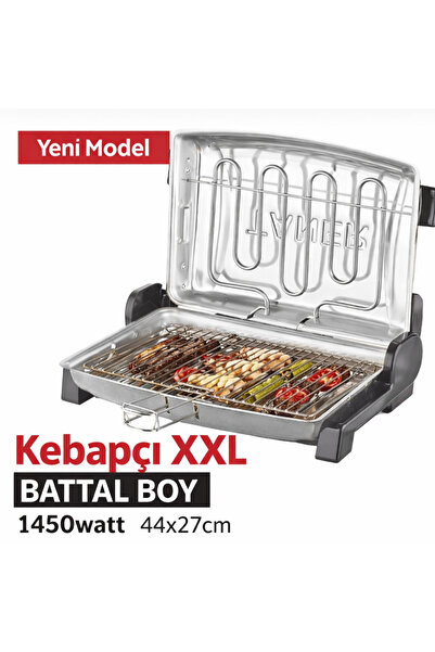 ozbience Elektrikli Et ve Balık Izgarası 44x27cm 1450W Gri, XXL Boy, Çift Telli
