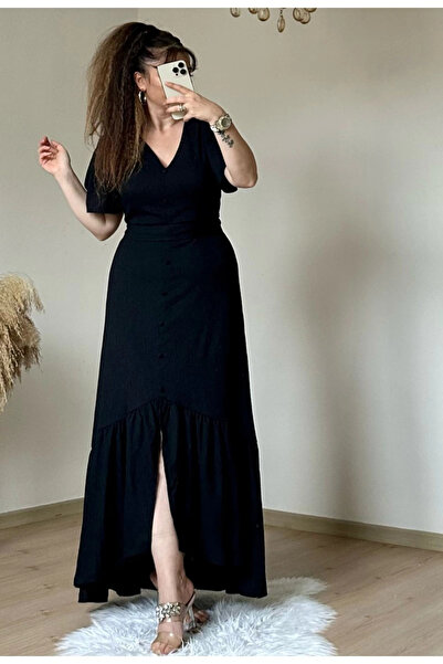 AZRA BUTİK Κοντομάνικο Ρομαντικό Φόρεμα Μαύρο