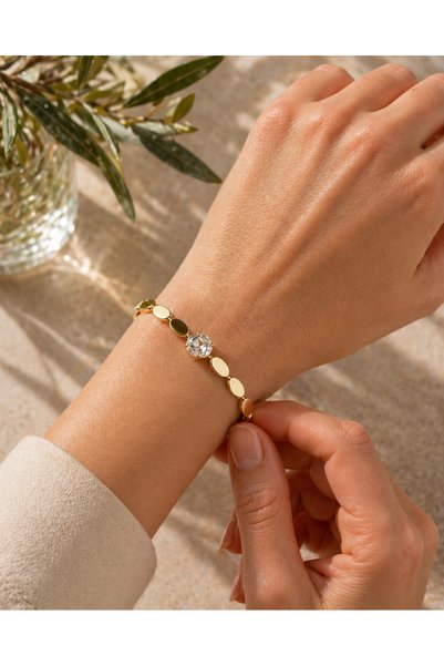 demila Démila Lina Gold Color Minimal Stone Detailed Stylish Women's Bracelet
