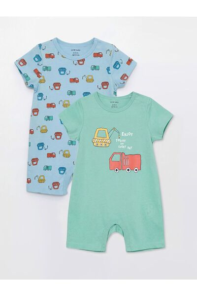 LC Waikiki LCW baby Bisiklet Yaka Baskılı Erkek Bebek Tulum 2'li