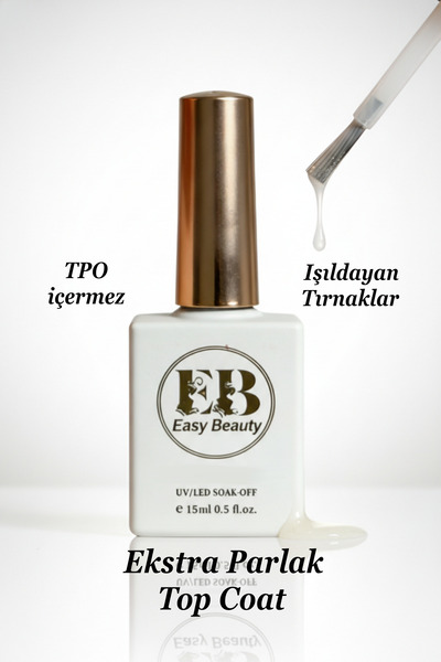 Easy Beauty Ekstra Parlak Top Coat 15ml - Kalıcı Oje ve Protez Tırnak Super S...