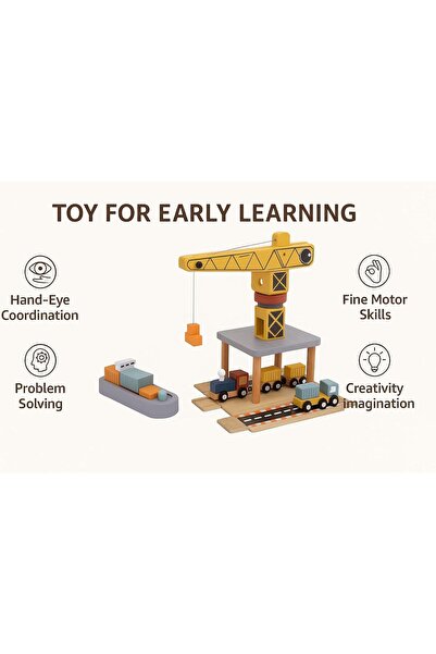 Brick Hues Wooden Port Crane Play Set – 24 PCS