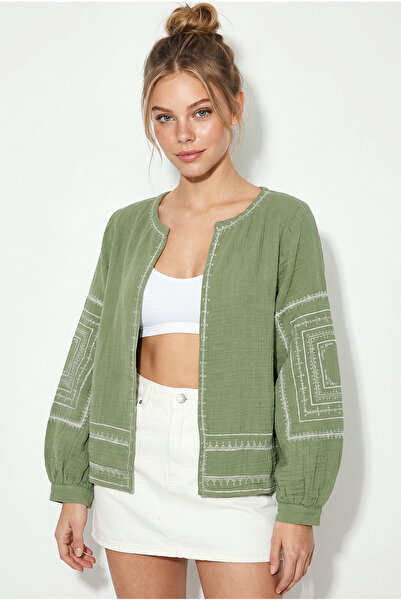 Bianco Lucci Γυναικείο κέντημα με λεπτομέρειες καλοκαιρινό μουσελίνα μπουφάν ...