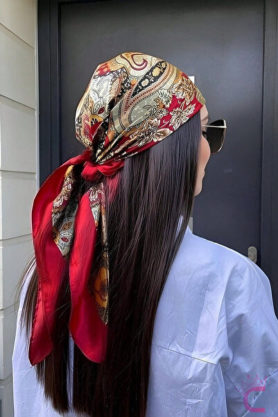 Cinderella Bohemian Women's Shawl Patterned Satin Bandana Scarf 90X90Cm - Ret...