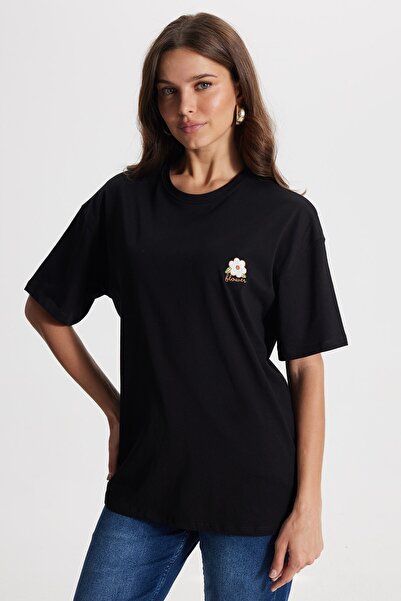 Tudors Γυναικείο Oversize Wide Cut 100% βαμβακερό λαιμόκοψη κοντομάνικο μαύρο...