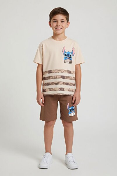 Cansın Mini Καφέ μπλουζάκι με ρίγες και σχέδιο φοίνικα, σετ 2 τεμαχίων με σορ...