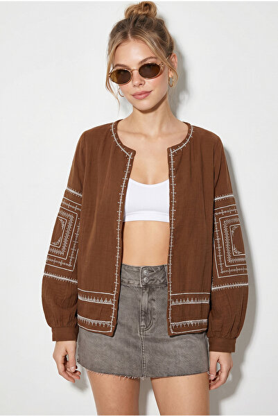 Bianco Lucci Γυναικείο κέντημα με λεπτομέρειες καλοκαιρινό μουσελίνα μπουφάν ...