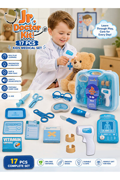Jr. Doctor Kit! Kids Doctor Kit 17 PCS Medical Play Set With Carry Case Therm...