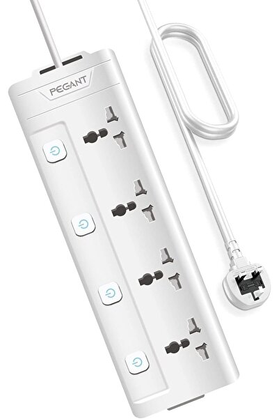 PEGANT 4 Way 3M Power Extension Cord 4 Universal Outlets Electrical Strip UK ...