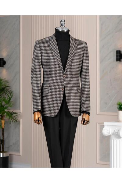 TerziAdemAltun Ανδρικό σακάκι ιταλικού στυλ, στενής γραμμής, με μονό γιακά κα...