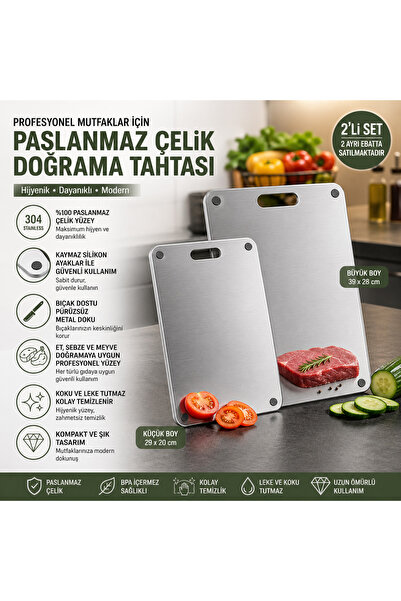 ALASKO Çelik Kesme Tahtası 2'li