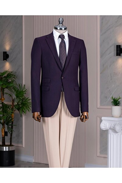 TerziAdemAltun İtalyan stil slim fit 8 drop mono yaka erkek ceket mor T10772