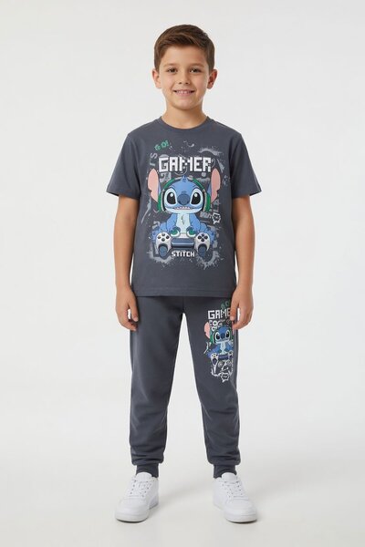 Cansın Mini Γκρι μπλουζάκι με στάμπα χαρακτήρων Gamer και αθλητική φόρμα για ...