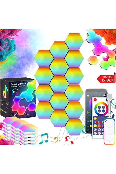 Qova Έξυπνο Εξαγωνικό Κιτ Πάνελ LED RGBIC, Σετ 15 Τεμαχίων, Qova ® Έλεγχος μέ...