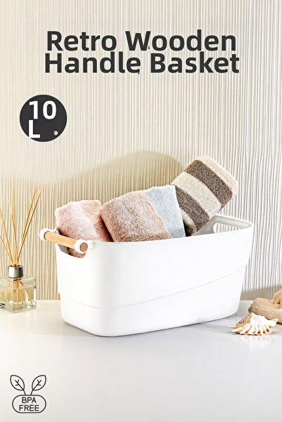 Nandy Home 10 litri. Organizator multifuncțional Coș retro cu mâner din lemn