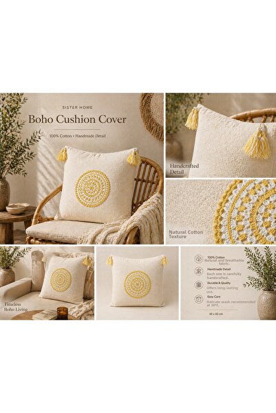 Sister Home Design Boho Mandala Throw Pillow Cover Handmade Natural Fabric Co...
