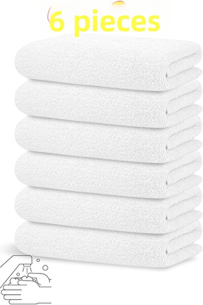 FUNNDY Set de 6 prosoape de mână din bumbac alb 50X90 cm, prosoape de hotel