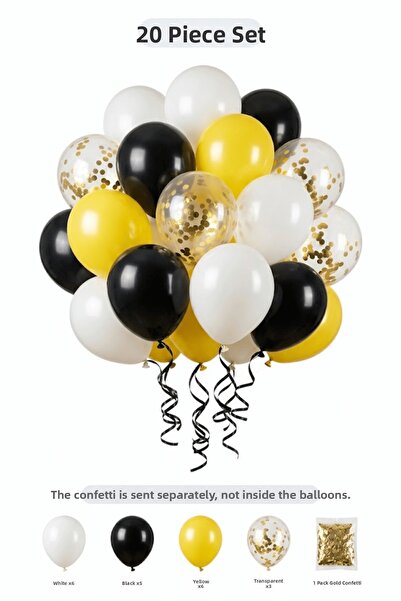BALOMİS White Yellow Balloon Set 20 Pieces Adult Birthday Decoration Party De...