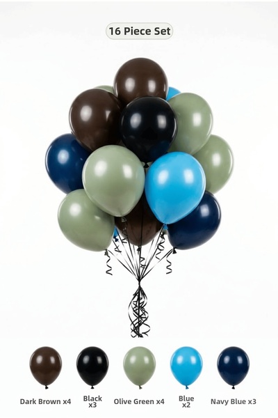 BALOMİS Space Themed Balloon Set Dark Brown Mold Green 16 Pieces Boy's Birthd...
