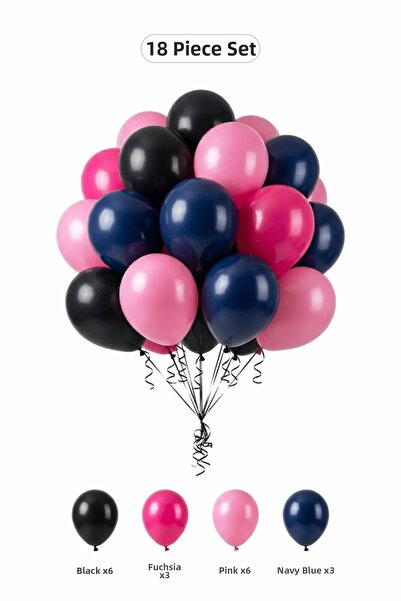 BALOMİS Black Pink Balloon Set 18 Pieces Adult Birthday Decoration Party Deco...
