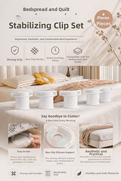 Anadolu Saray Σετ κλιπ στερέωσης για παπλώματα και σεντόνια, 4 τεμαχίων, αντι...