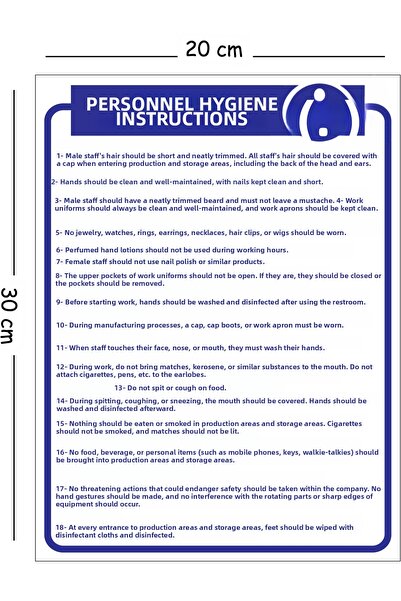 Mayeka Metal Staff Hygiene Instruction 20X30 cm A4 Warning Work Safety Sign