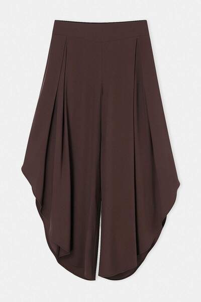 Drop by TrendyolMilla Brown Wide-Leg Pleated Asymmetrical Trousers Tdrss26Pl0...