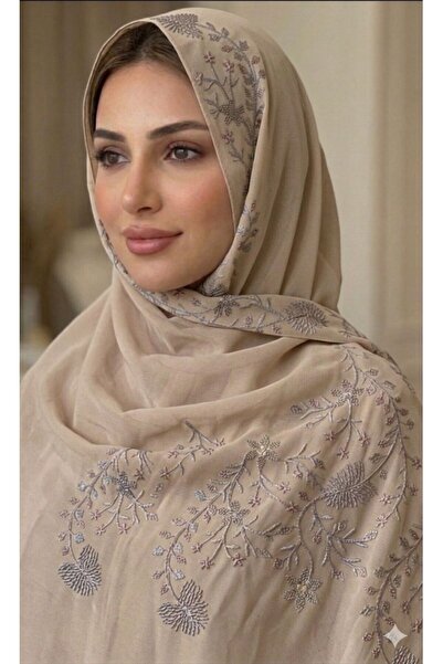 Veil Designer طرحه بوال طبقتين بتطريز في وسط الطرحه قماش بوال ياباني 190*60