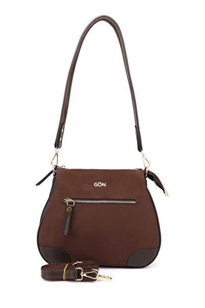 GÖNDERİ(R) Γυναικεία τσάντα ώμου σε καφέ σουέντ με μακρύ λουράκι