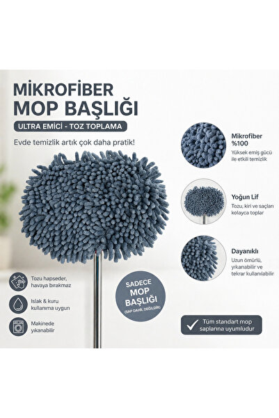 ELMART Ev ve Oto Kullanıma Uygun Çok Amaçlı 360° Döner Mikrofiber Temizlik Mo...