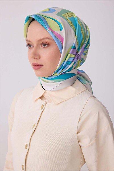 Belli Tivil Pure Silk Scarf IST 4318 - 01 Λευκό αφηρημένο σχέδιο γραμμών