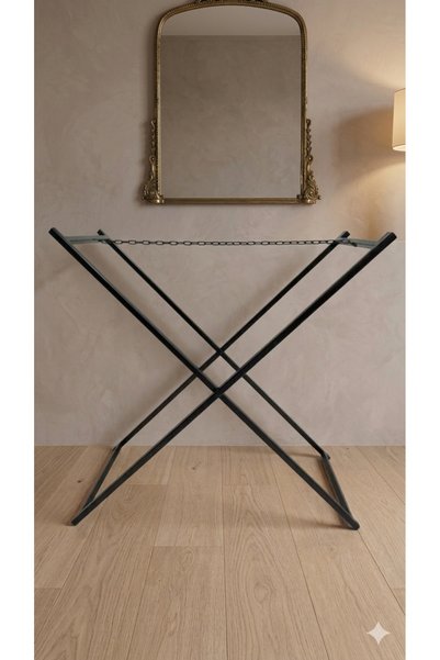 Generic Black Iron and Black Wood Serving Table (Serving Tray) 90*90*35