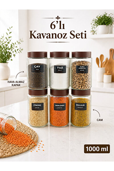 naturelove 6 Adet Hava Almaz Kapaklı Cam Kavanoz Erzak Saklama Kabı - Un Bakl...