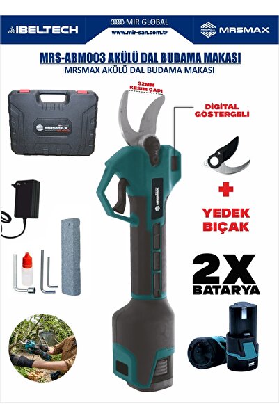MRSMAXX Pro 2000A Çift Akülü 32MM 2 Bıçaklı Şarjlı Dijital Ekran Bakır Motor Çelik Şanzuman Budama Makası