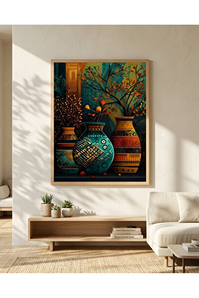SUKUNART Etnik Vazo Tablosu – Modern Bohem Dekoratif Tablo K157