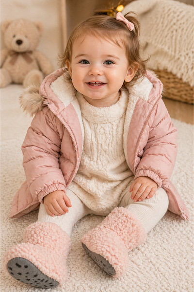 GMG Baby Pudra - Pink Color House Slippers - House Boots - House Slippers / B...