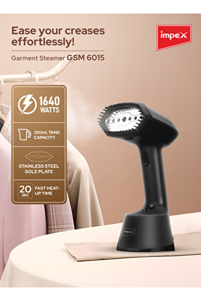 IMPEX GSM 6015 Garment Steamer 1640W 280ml 20Sec Burst Steam Stainless Solepl...