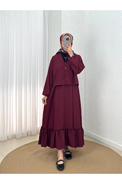 MİHRA STORE Ascona μανίκι με κορδόνια με κουμπιά ολόσωμη φούστα με βολάν Duba...