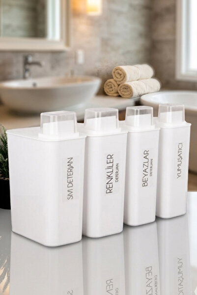 Dolkin Home Set of 4 Self-Scaled Detergent Dispenser Box Colorful White Liqui...
