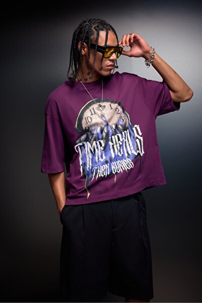 Slatra Ανδρικό μπλουζάκι με στάμπα "Mürdüm Time Heals" σε μεγάλο μέγεθος