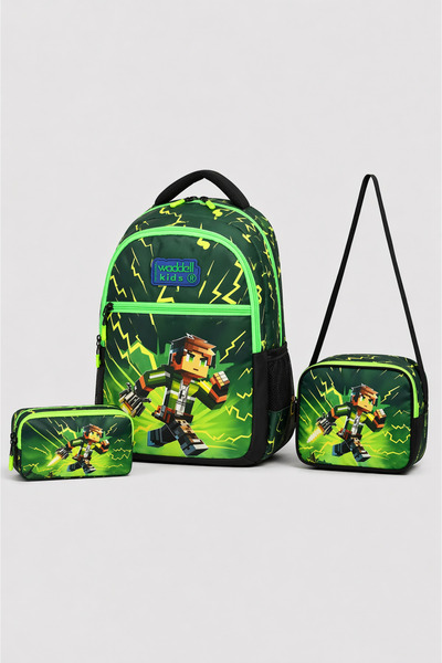 KAFF Τσάντα με πράσινο σχέδιο, θήκη για στυλό, σετ 3 τεμαχίων για αγόρια, τσά...