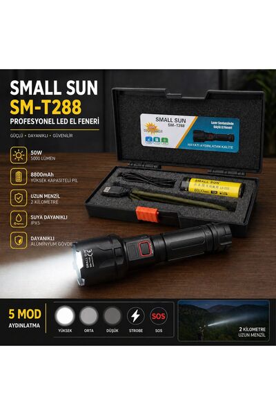 m memita SM-T288 60W 6000 Lümen Zoomlu El Feneri Seti – 26650 Şarjlı Pil – Se...