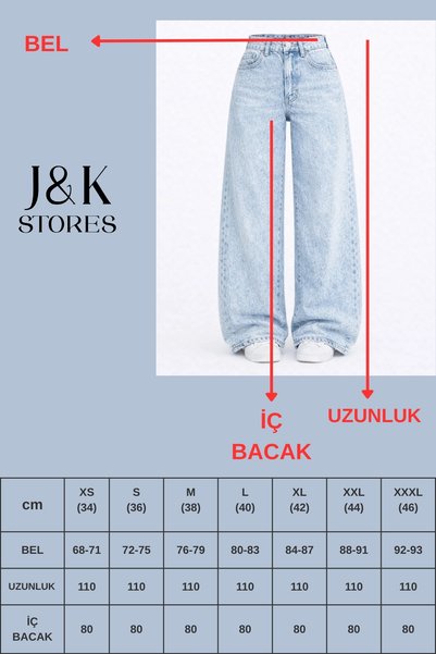 J&KSTORES Baggy Casual Pocket Wide Leg Retro Look Jeans.