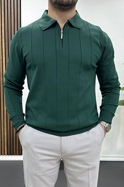 Edwox Green Men's Polo Collar Seasonal Sweater - Half Zippered Edw195