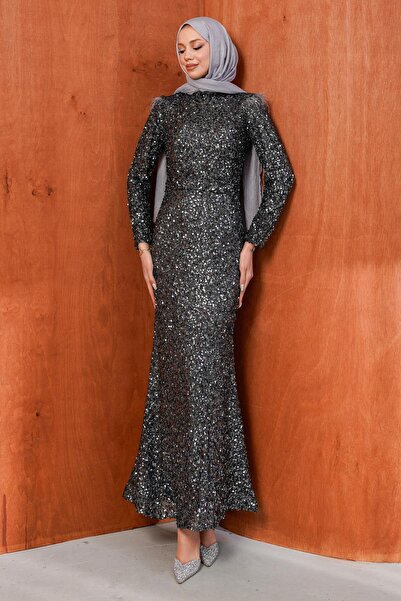 İmajButik Βραδινό φόρεμα με καπνιστή ζώνη μέσης με παγιέτες