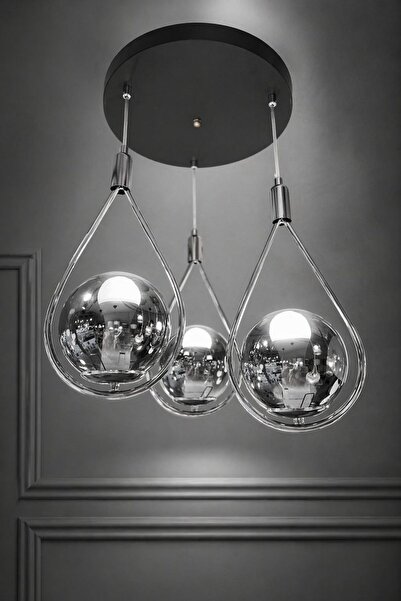 MINIMAL ETICARET VE BILGI TEKNOLOJILERI Rain Drop Silver Chrome Cam Avize