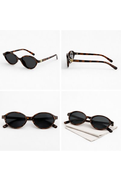 Straight Light Women's Retro Oval Sunglasses Leopard Pattern Brown Frame Gold Metal Detail Uv400 Stylish Luxury