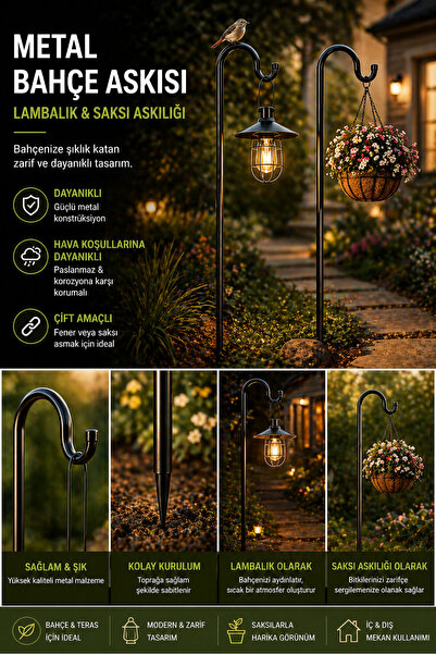 2 Pieces Metal Hanger Flower Pot Lighting Hook Garden Hanger Table Lamp Holder 1.15 Meters